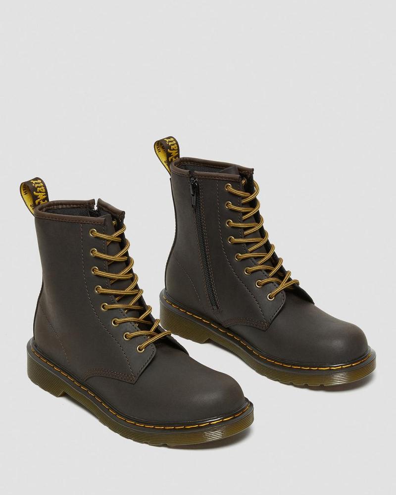 Dark / Brown Kids' Dr Martens Youth 1460 Wildhorse Leather Lace Up Boots | CA 716NWY